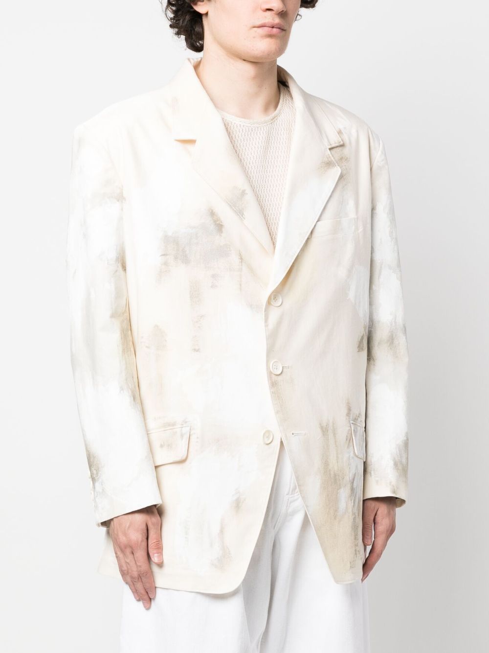 Shop Yohji Yamamoto Abstract-print Jacket In Neutrals