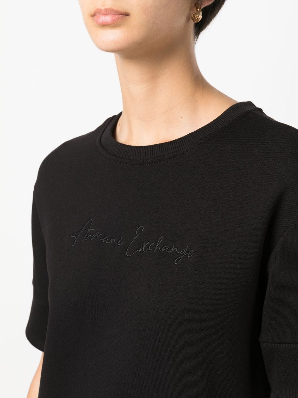 Shop Armani Exchange Embroidered-logo Shirt Dress In Black