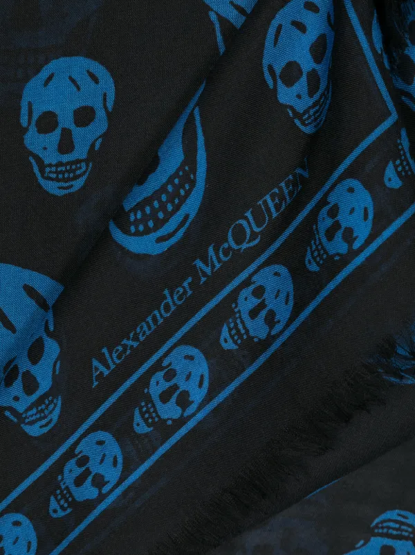 Alexander McQueen スカルプリント フレイドスカーフ | ブラック