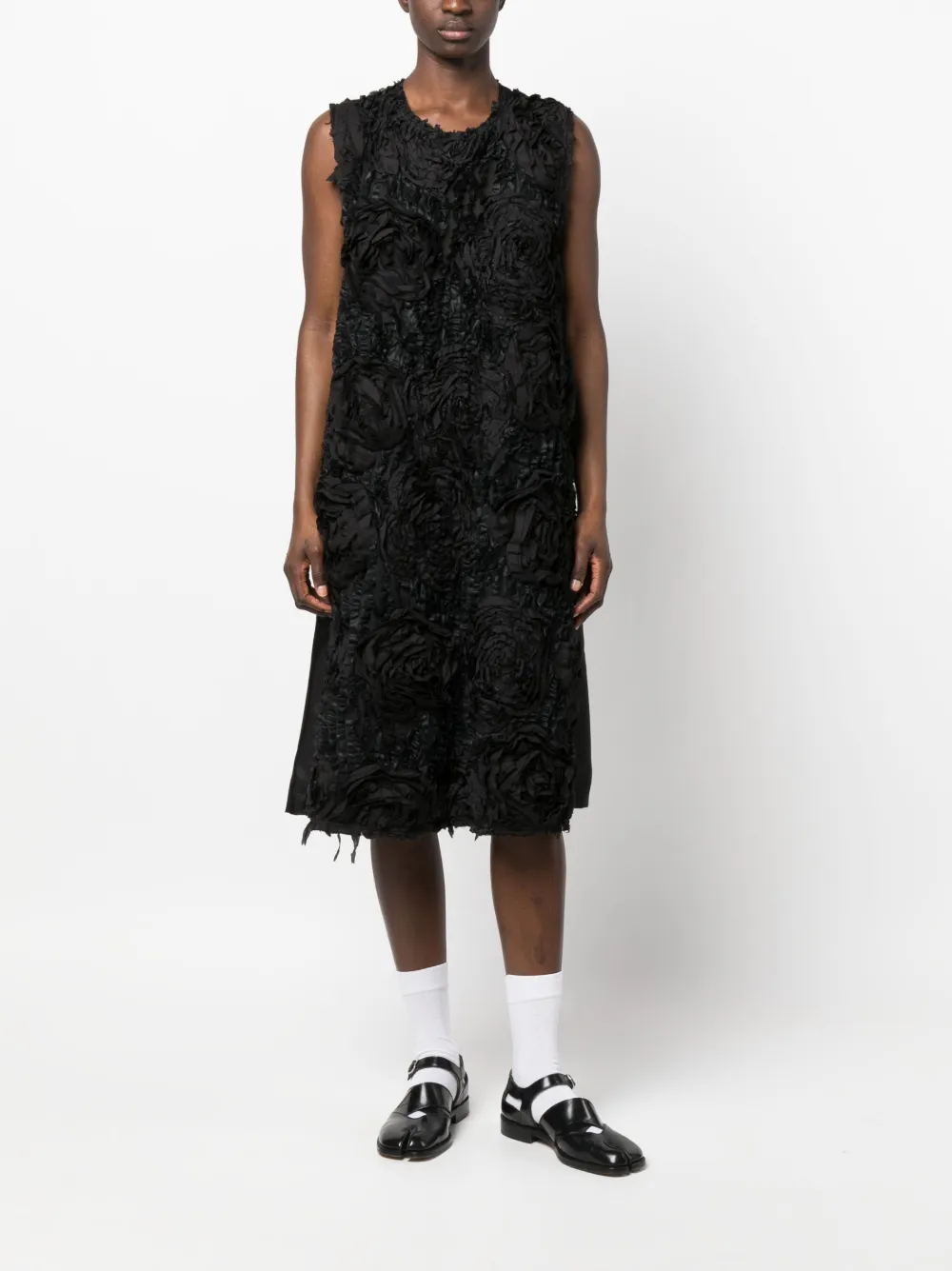 Comme Des Garçons Midi-jurk met geborduurde bloemen - Zwart