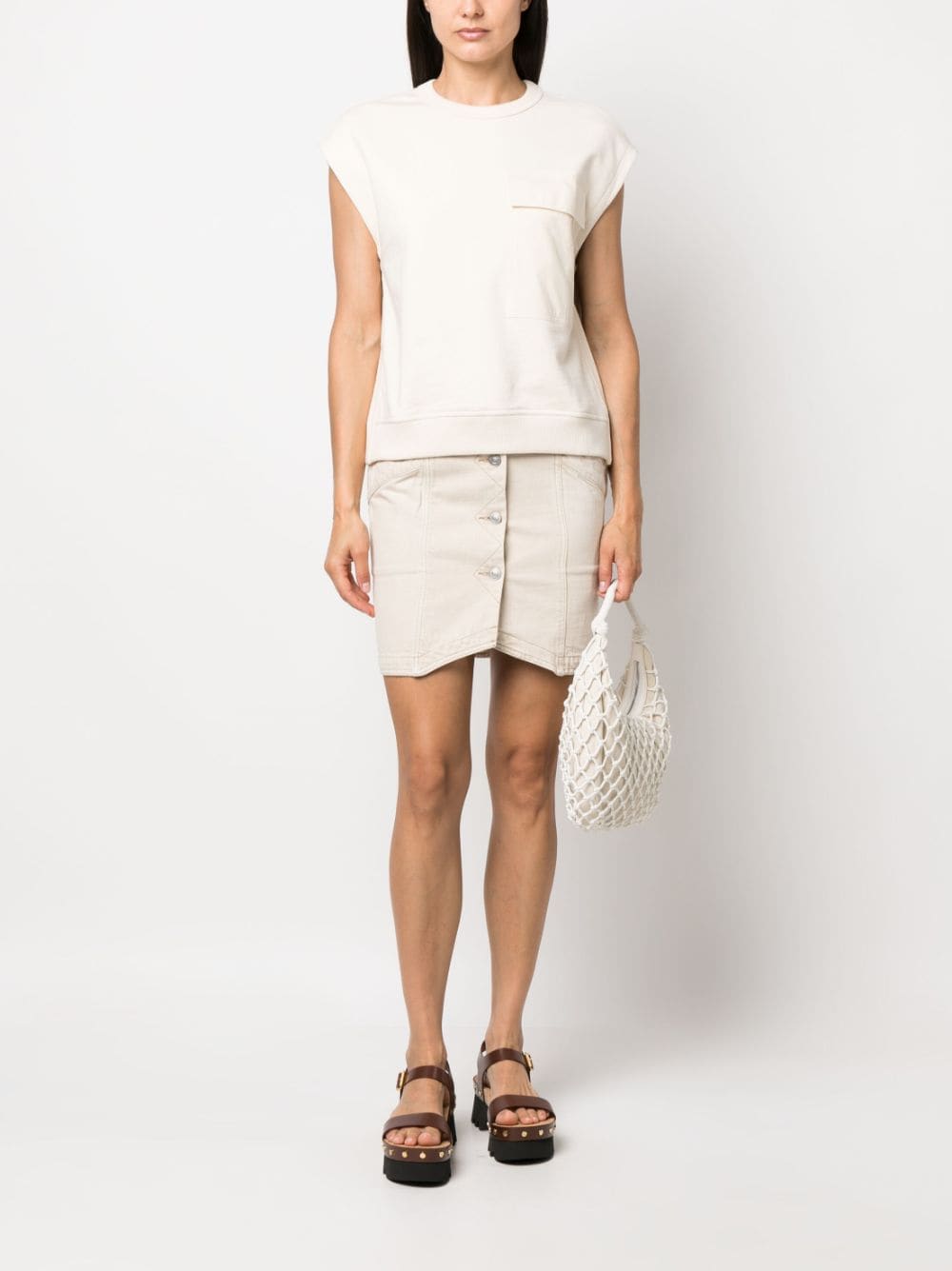 Shop Calvin Klein Sleeveless Organic-cotton Sweatshirt In Neutrals