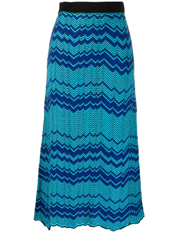 Wales Bonner Palm Zigzag Pattern Midi Skirt in Blue
