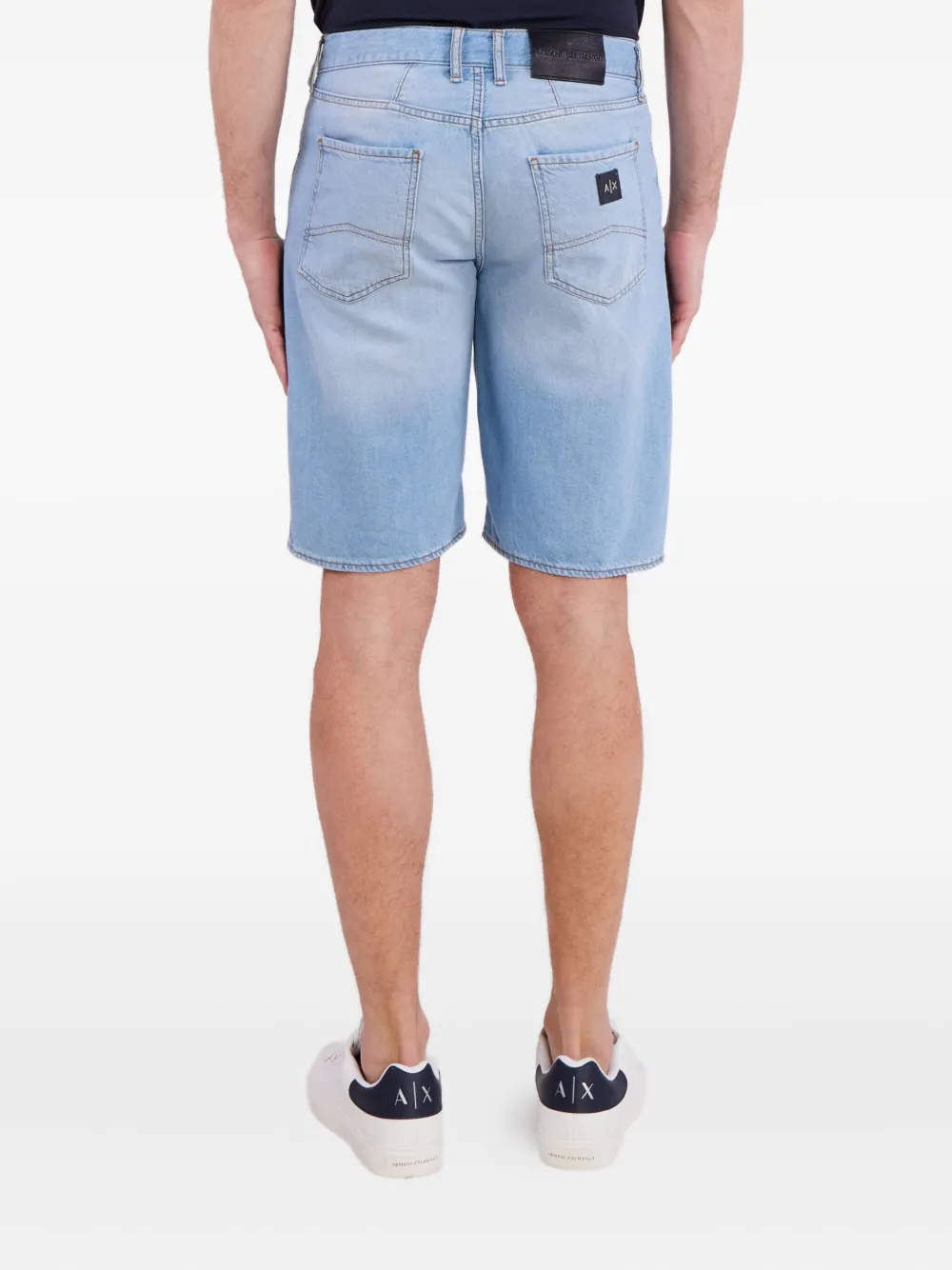 Armani Exchange Logo-patch Denim Shorts In Blue