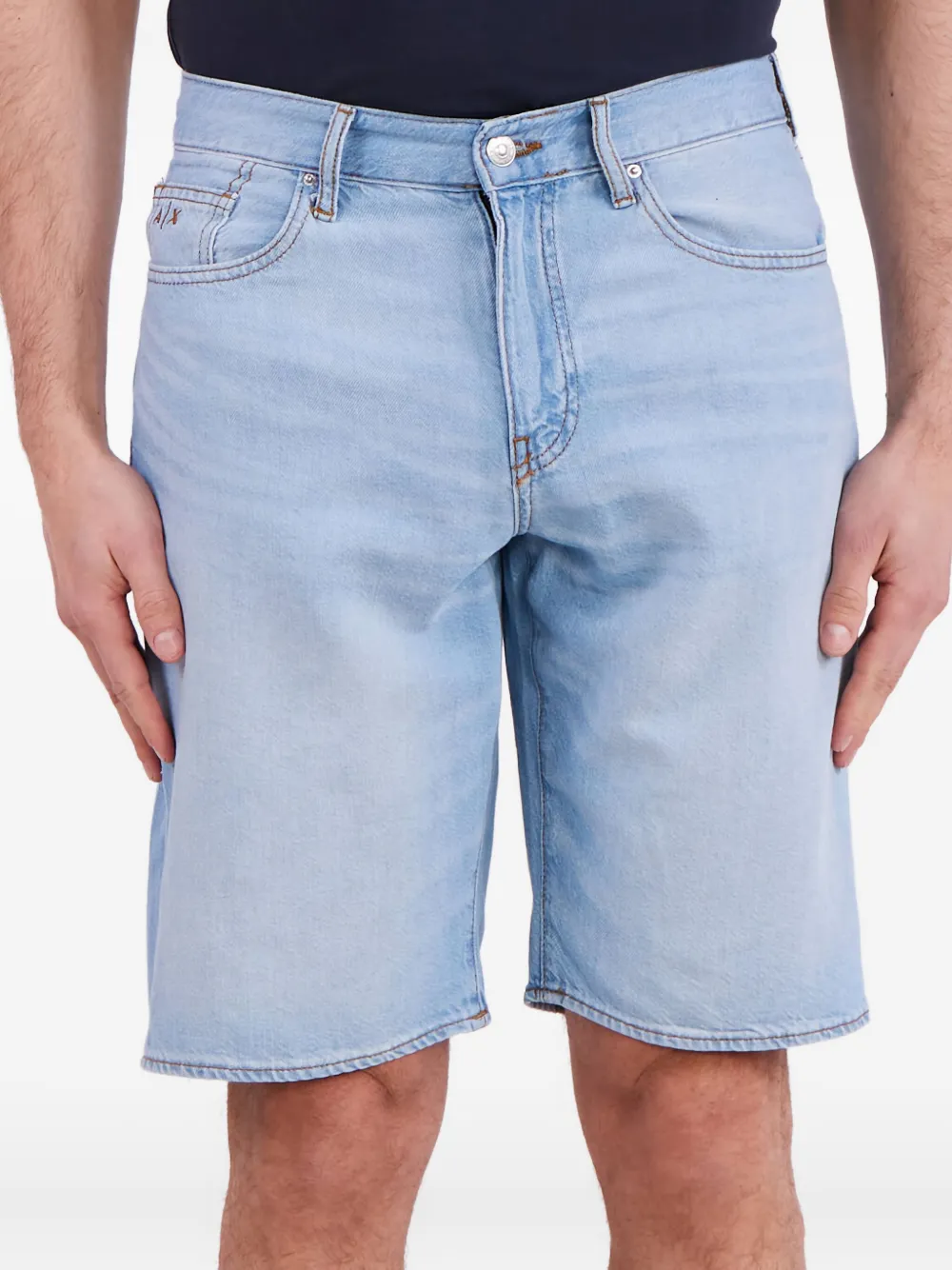Armani Exchange Logo-patch Denim Shorts In Blue
