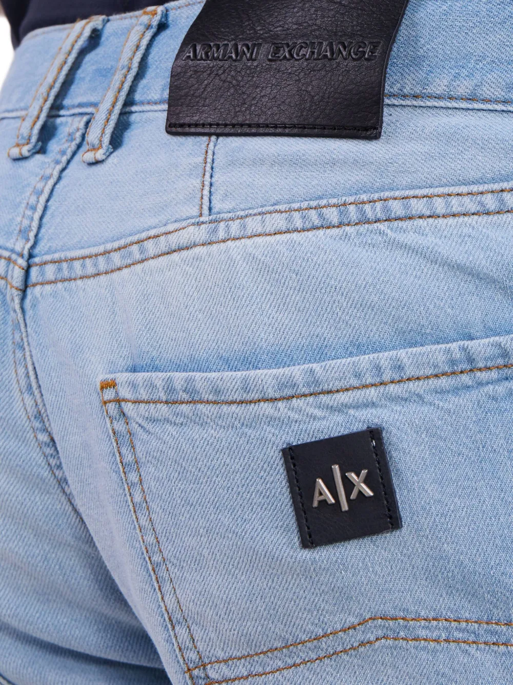 Armani Exchange Logo-patch Denim Shorts In Blue