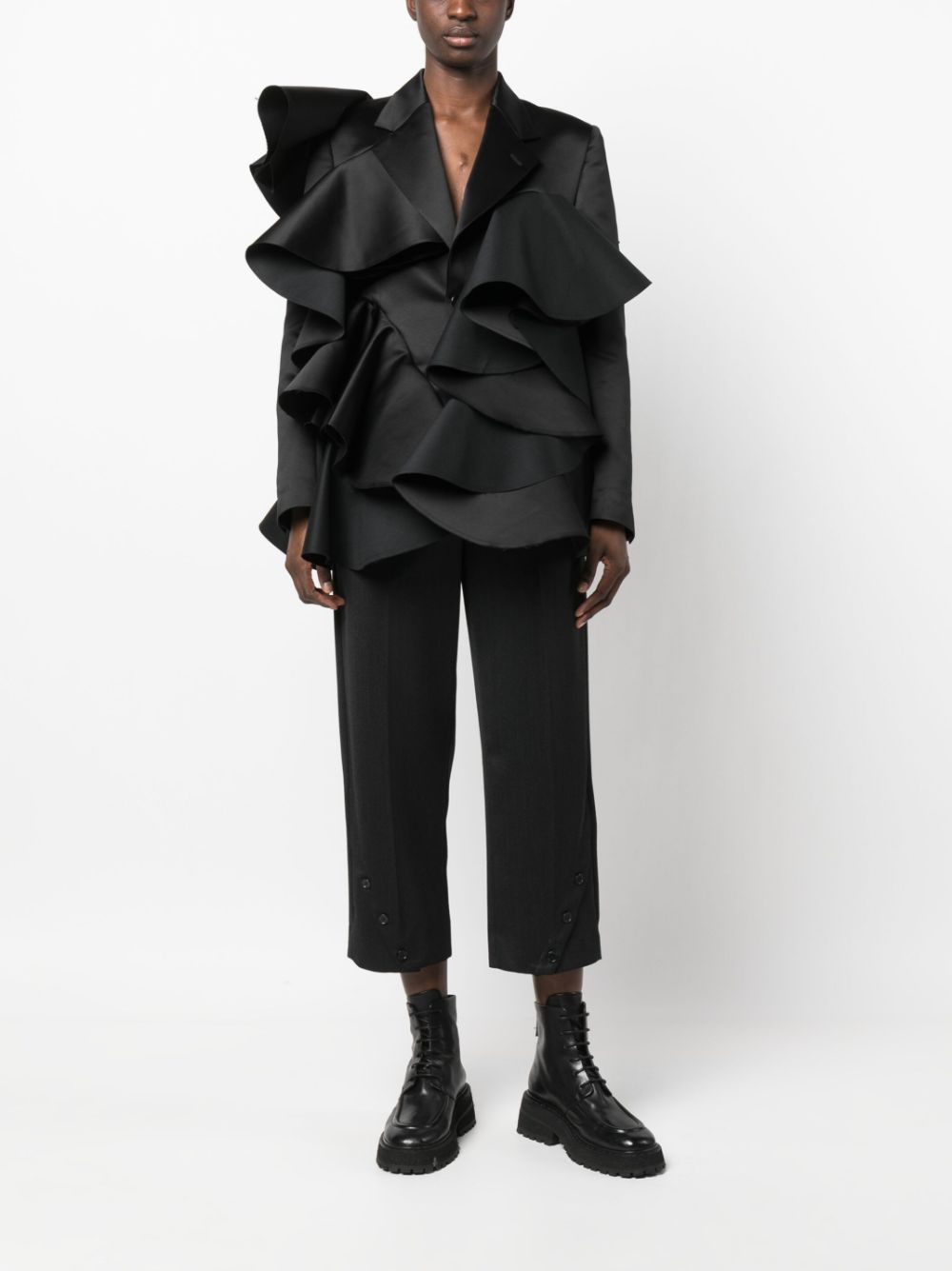 Shop Comme Des Garçons Oversized-ruffle Detail Blazer In Black