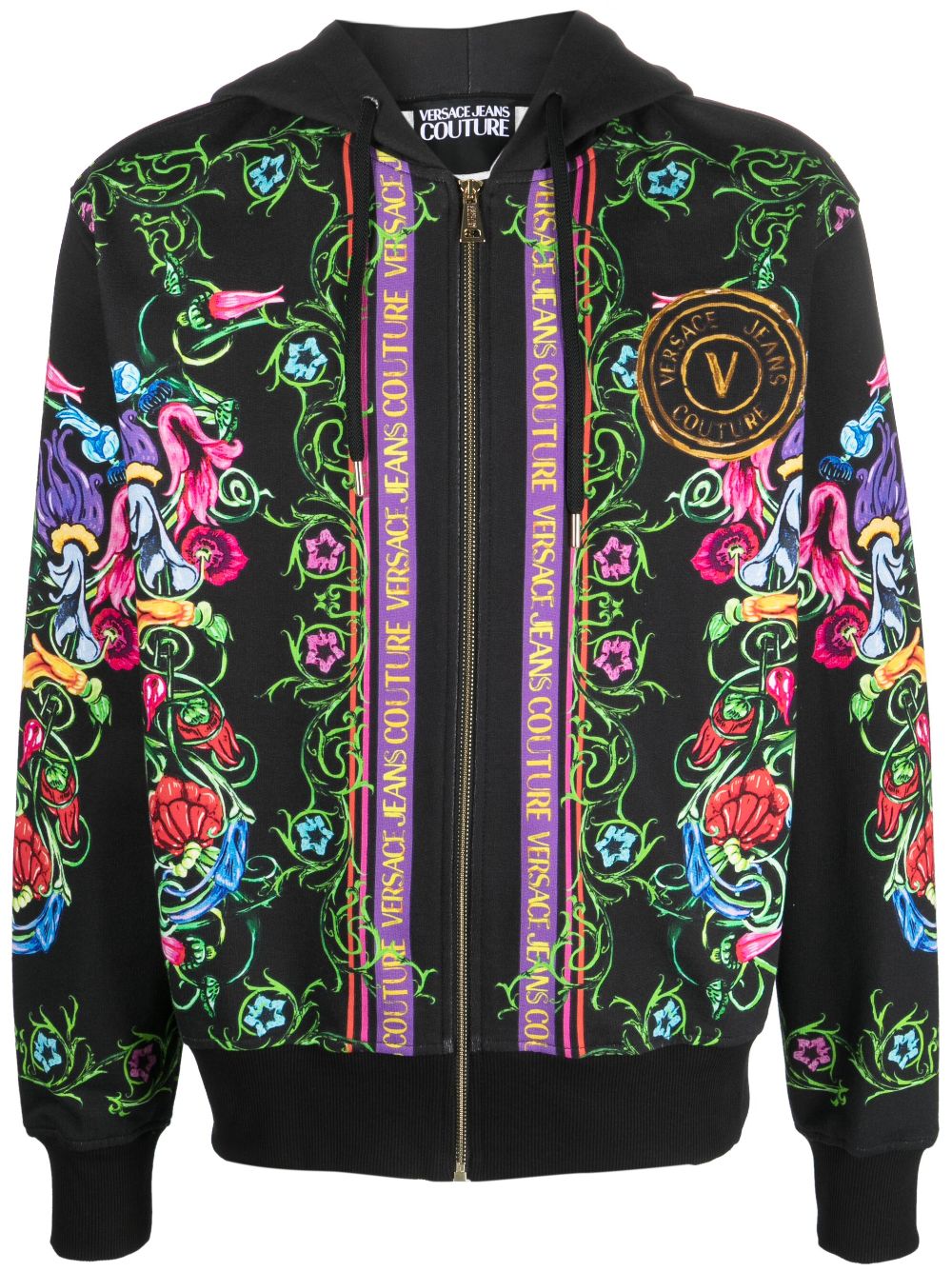 Versace Jeans Couture Baroque-print Cotton Hoodie In Black