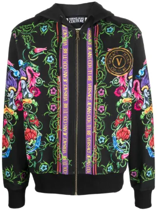 Versace Jeans Couture Moletom De Capuz Com Estampa Barroca | Preto