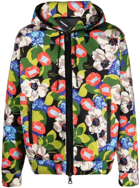DSQUARED2 chamarra con capucha y estampado floral