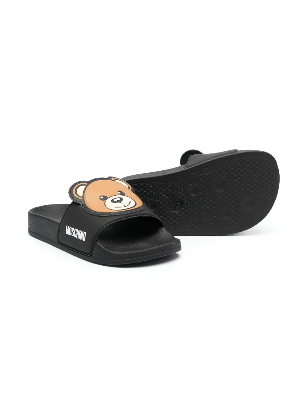 Moschino Kids Slippers met logoprint - Zwart