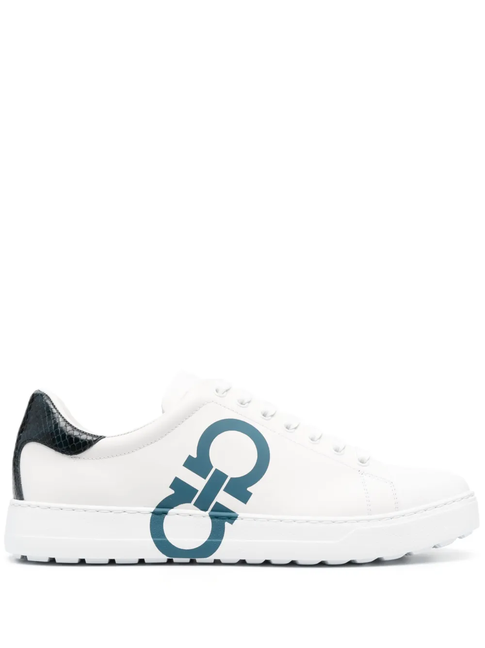 Ferragamo Gancini-print Low-top Sneakers In Weiss