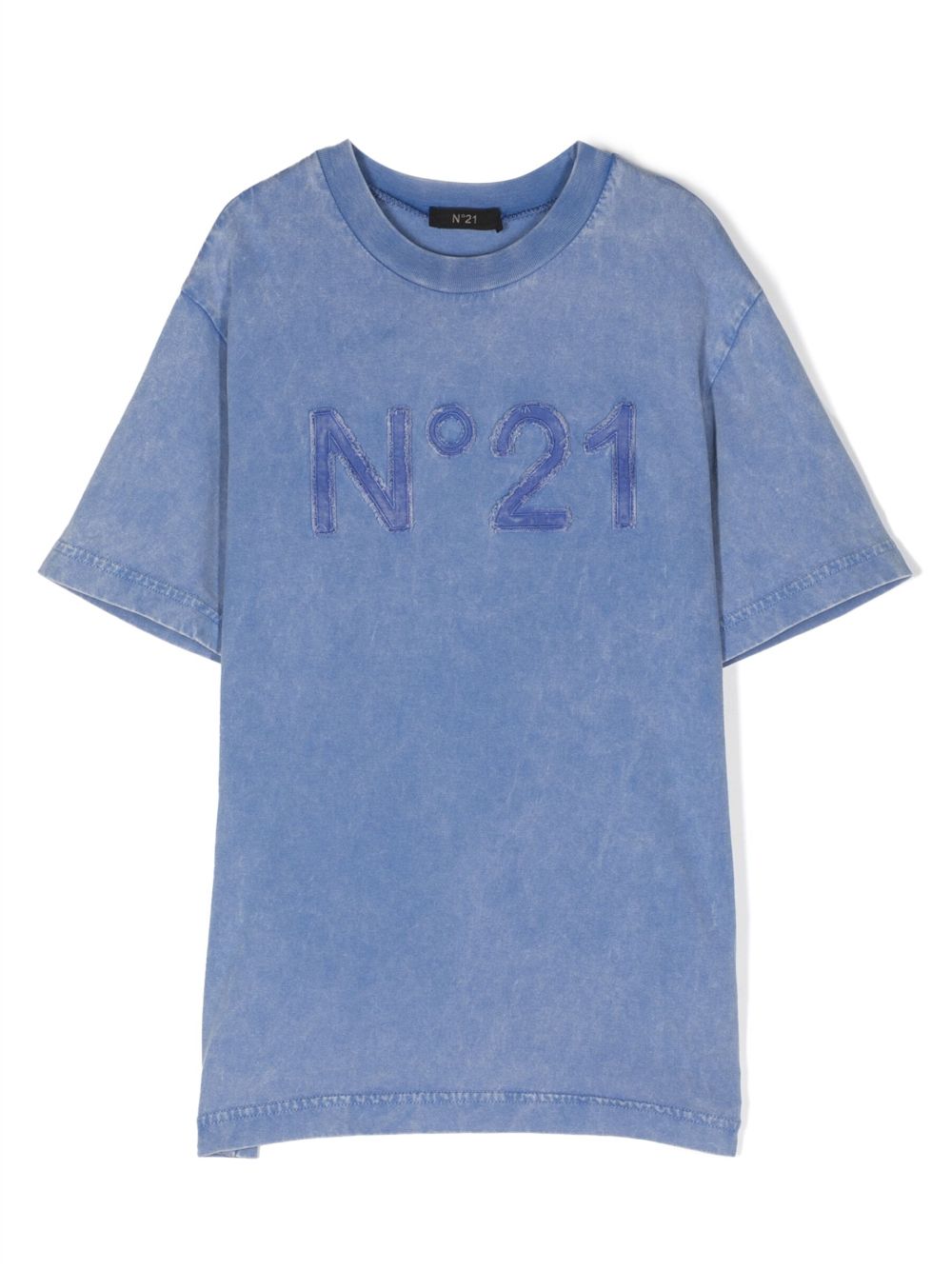 Nº21 Kids logo-appliqué washed T-shirt - Blue