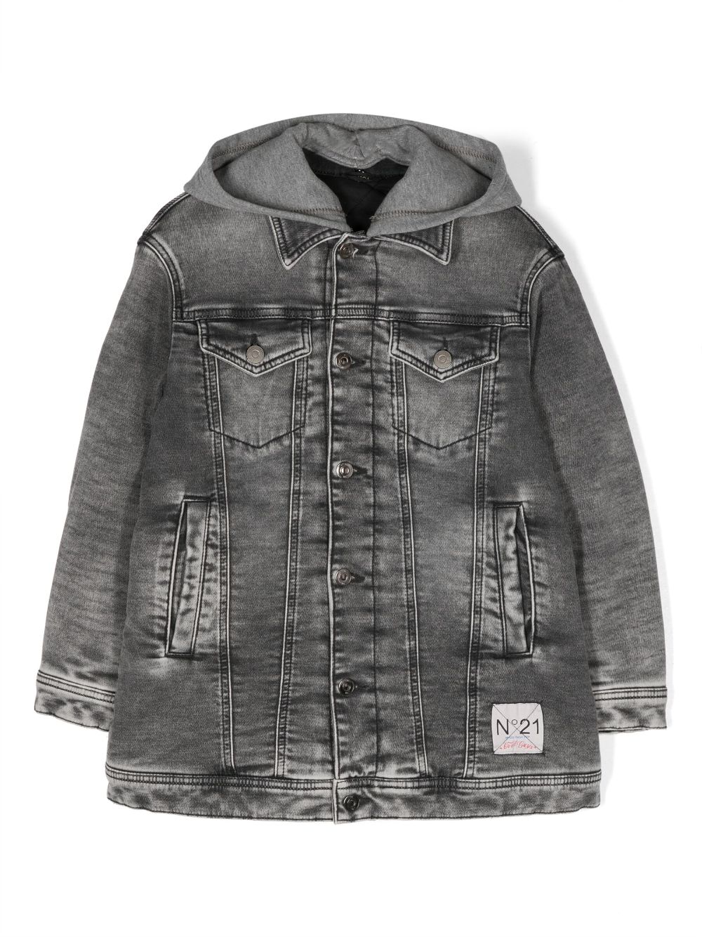 Shop N°21 Hooded Denim Jacket In Grey