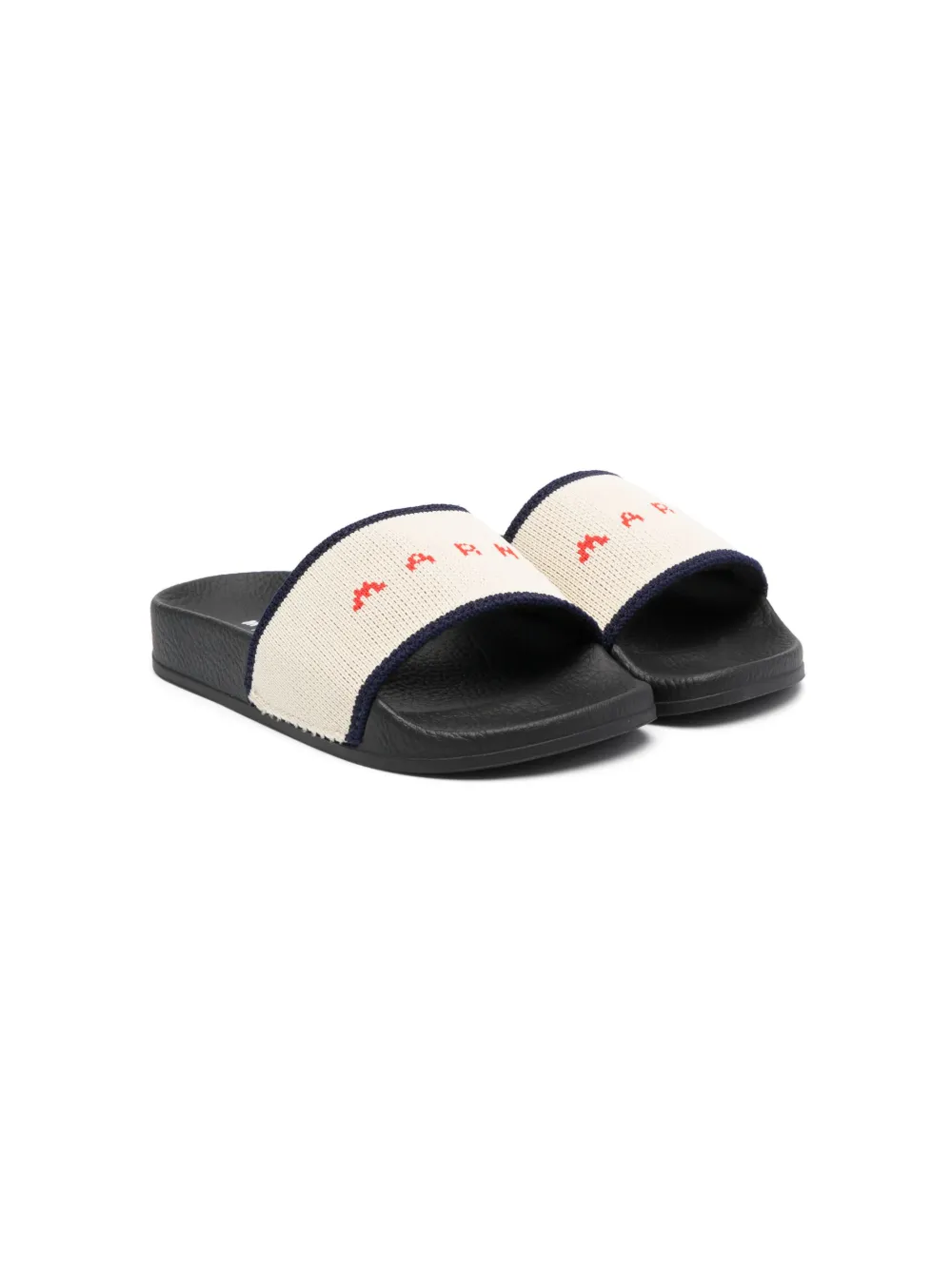 Marni Kids' Logo-print Slip-on Slides In Beige