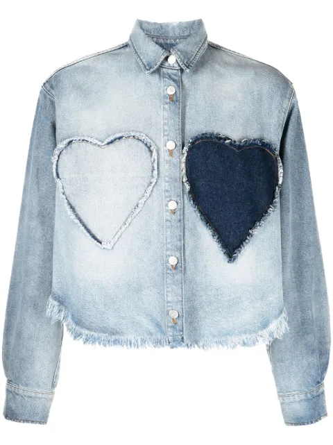 Natasha Zinko heart-appliqué frayed denim shirt