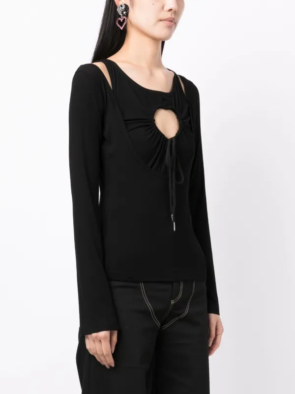 安価 ワタナベ Zinko Natasha Heart Black | T-shirt long-sleeve cut-out トップス