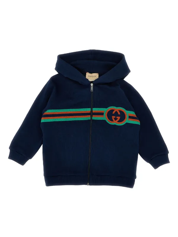 Gucci Kids Logo embroidered Zipped Hoodie Blue