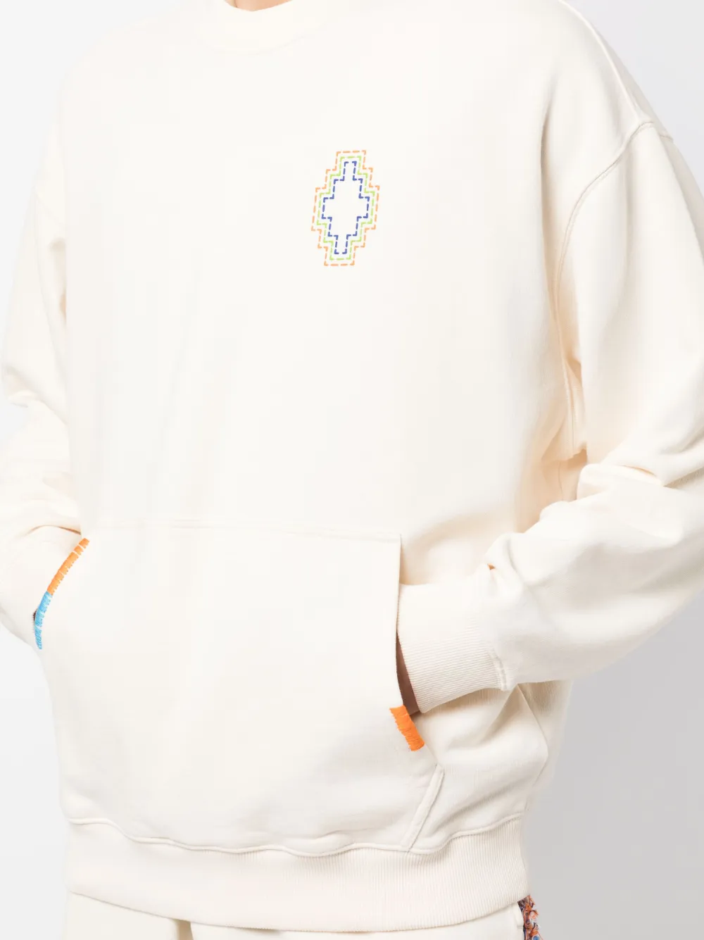 Shop Marcelo Burlon County Of Milan Embroidered-logo Cotton Sweatshirt In White