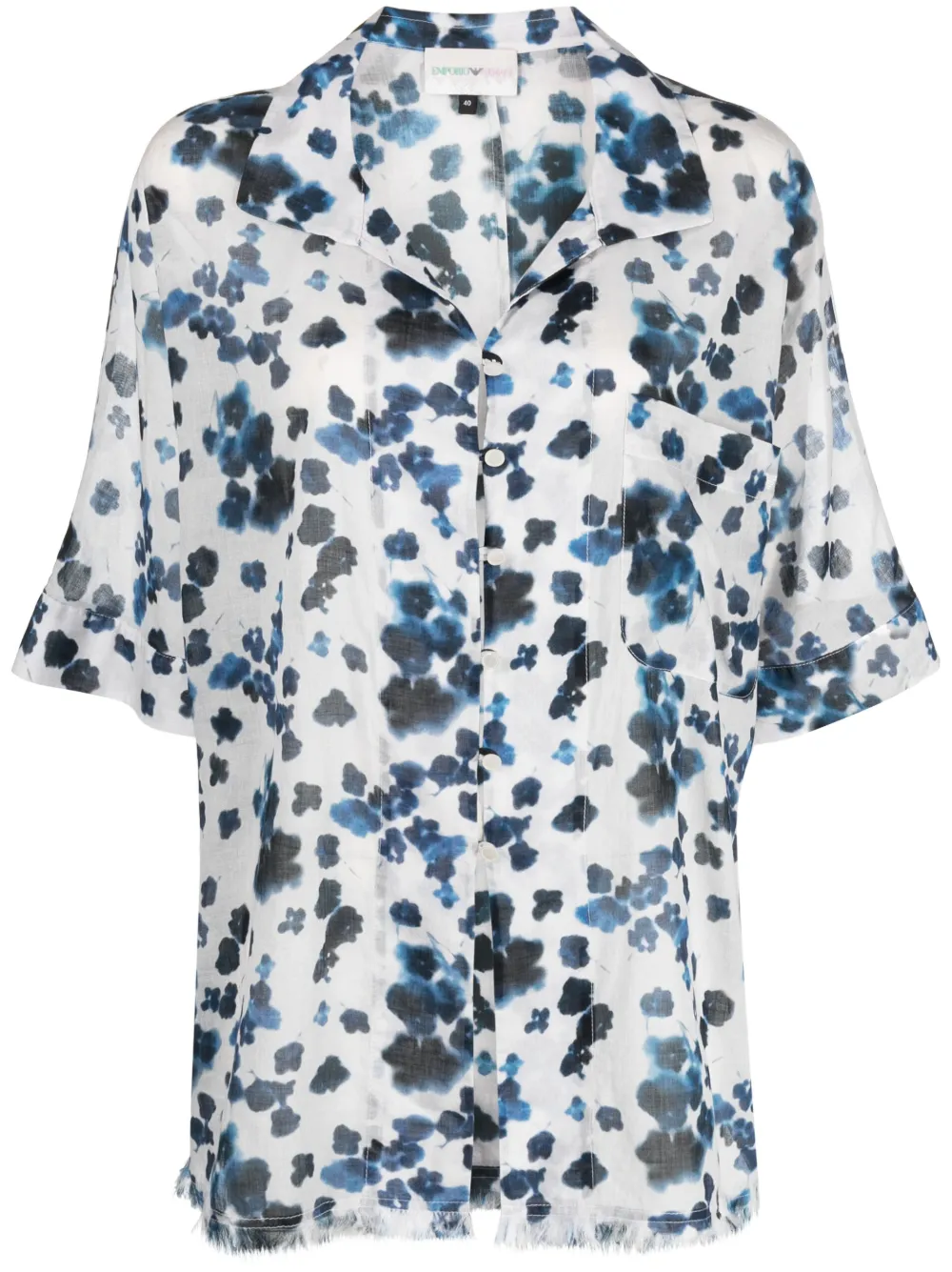 Emporio Armani Mare Abstract-print Cotton Shirt In Blau