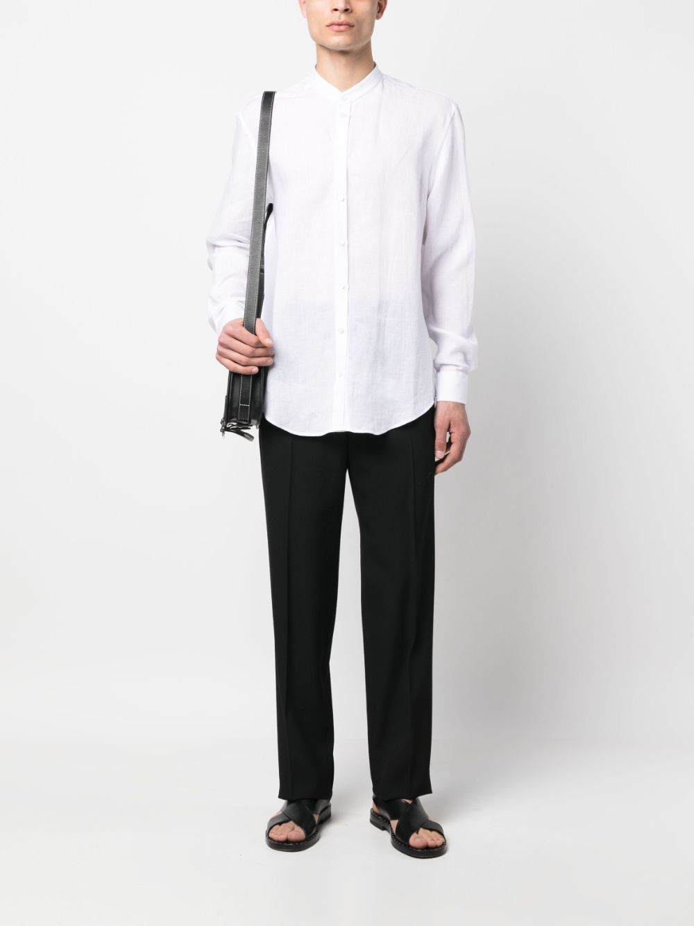Shop Emporio Armani Chambray Linen Shirt In White