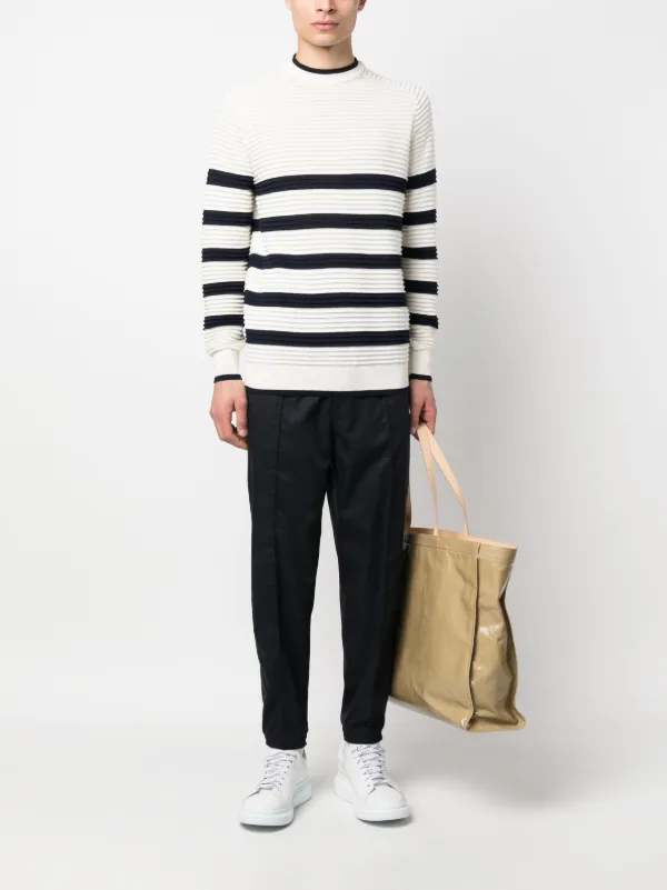 EMPORIO ARMANI ストライプニットセーター L Emporio Armani ストライプ リブセーター | ホワイト | FARFETCH JP