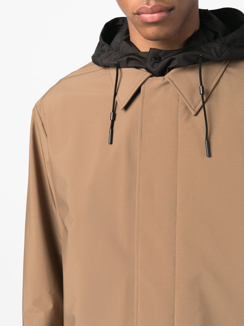 Shop Zegna Long-sleeve Hooded Raincoat In Braun