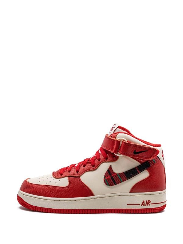 Nike Air Force 1 Mid '07 LX Plaid Cream Red Sneakers - Farfetch