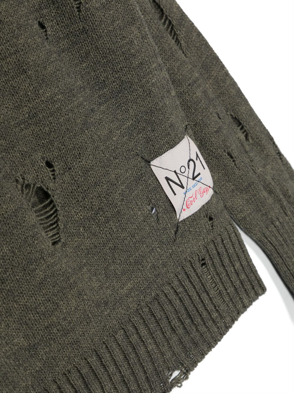 Shop N°21 Logo-patch Distressed-knit Jumper In Green