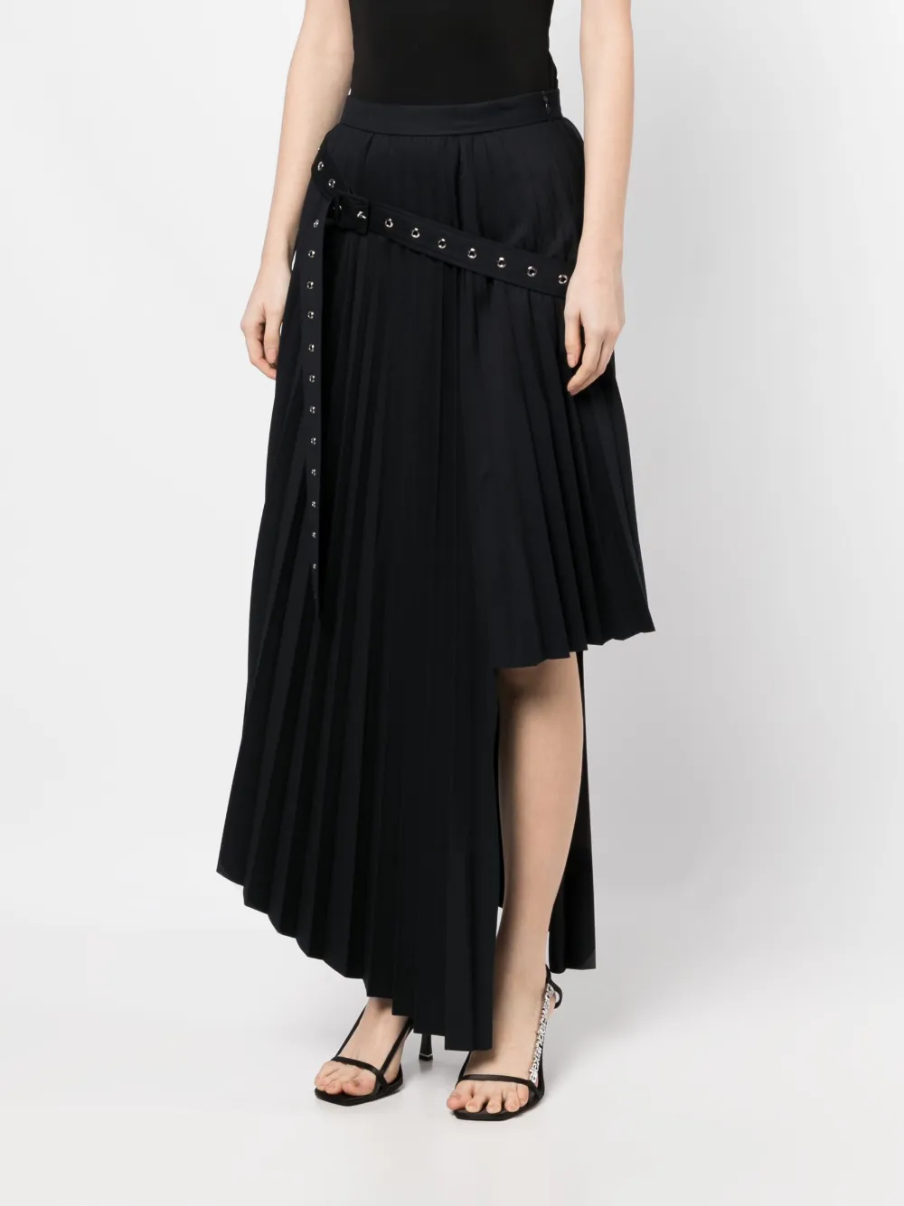 Rokh Eyelets Belt Strap Pleated Skirt In Blau