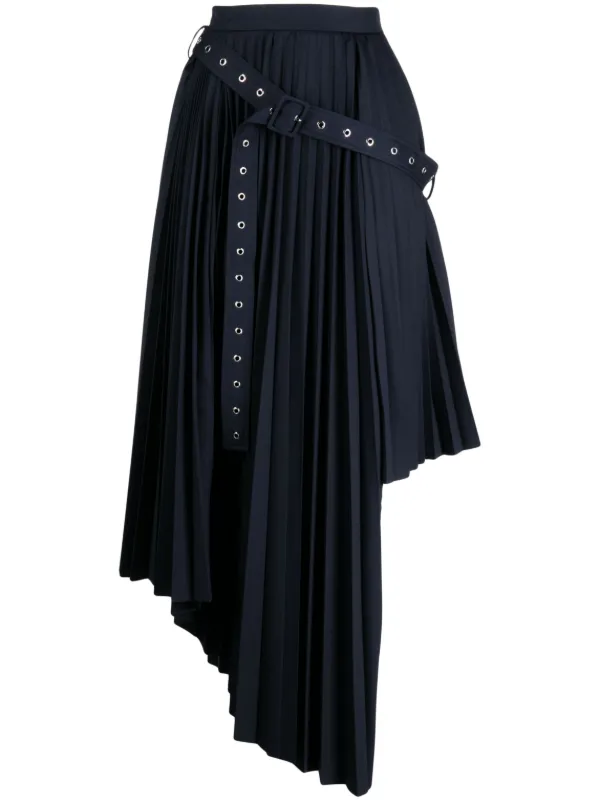 【美品✨】rokh ・Asymmetric Belter Skirt Rokh belt-detail Asymmetric Pleated Skirt | Blue | FARFETCH