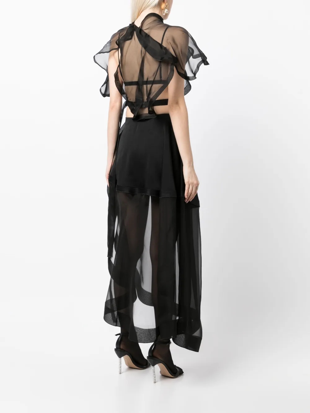 Victoria Beckham Asymmetric Semi-sheer Cropped Top In Black
