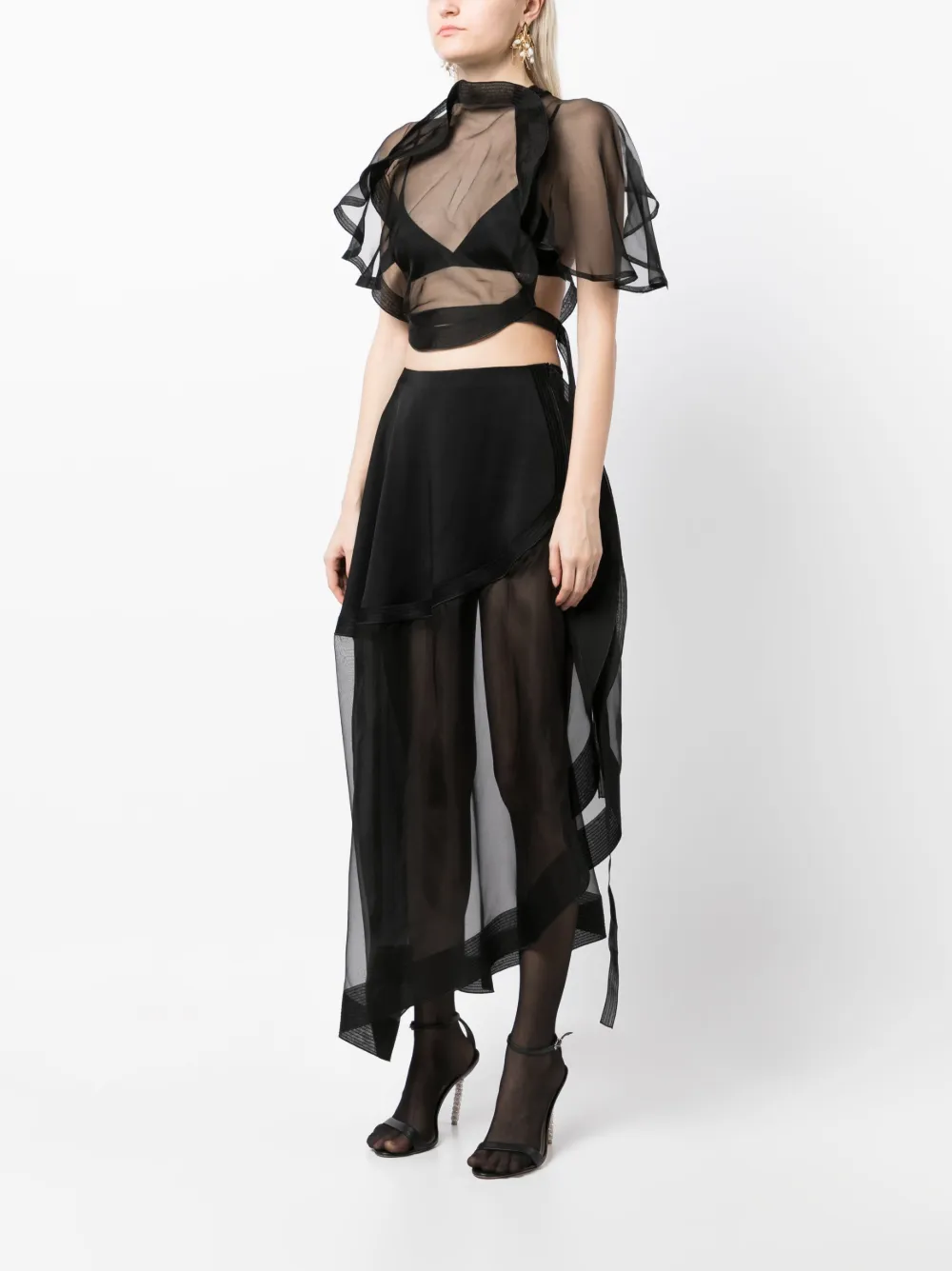 Victoria Beckham Asymmetric Semi-sheer Cropped Top In Black