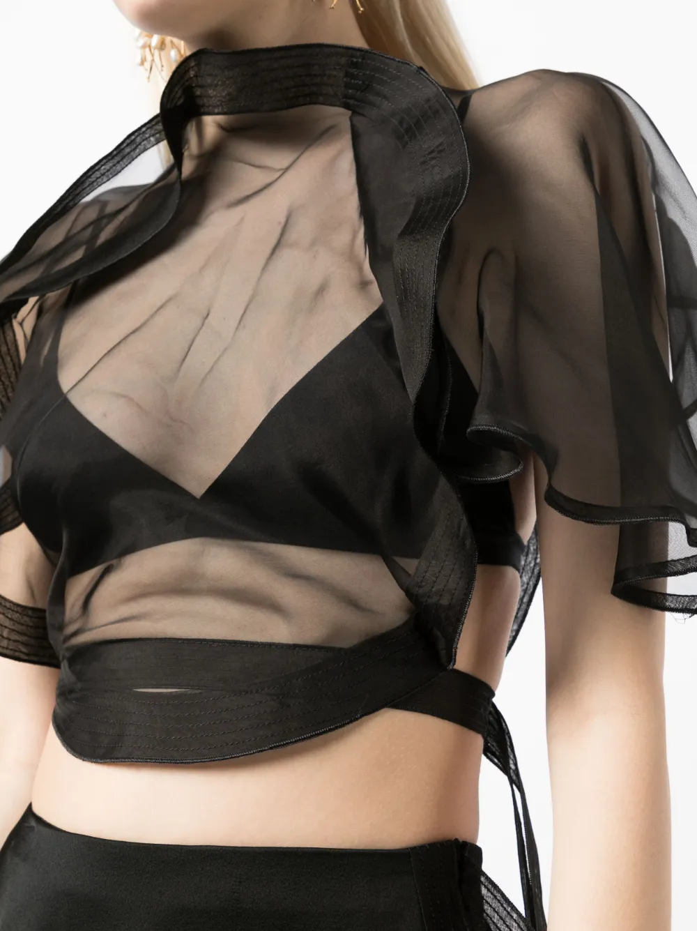 Victoria Beckham Asymmetric Semi-sheer Cropped Top In Black