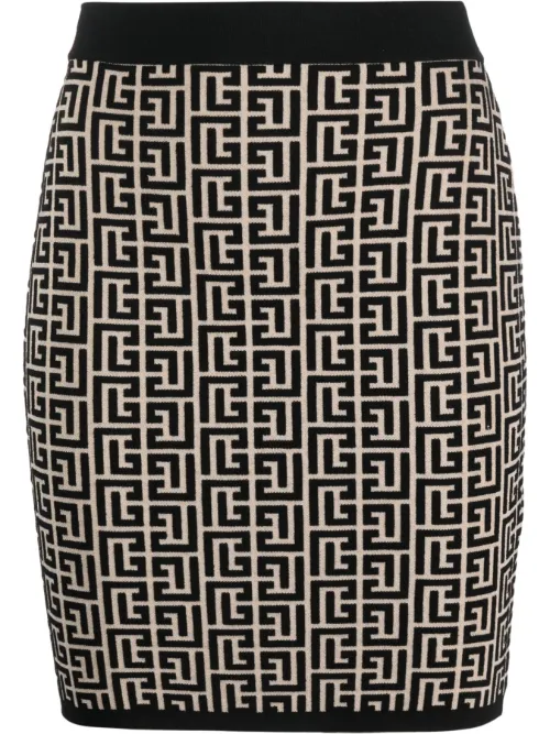 Minijupe à motif monogrammé en jacquard - Balmain - Modalova