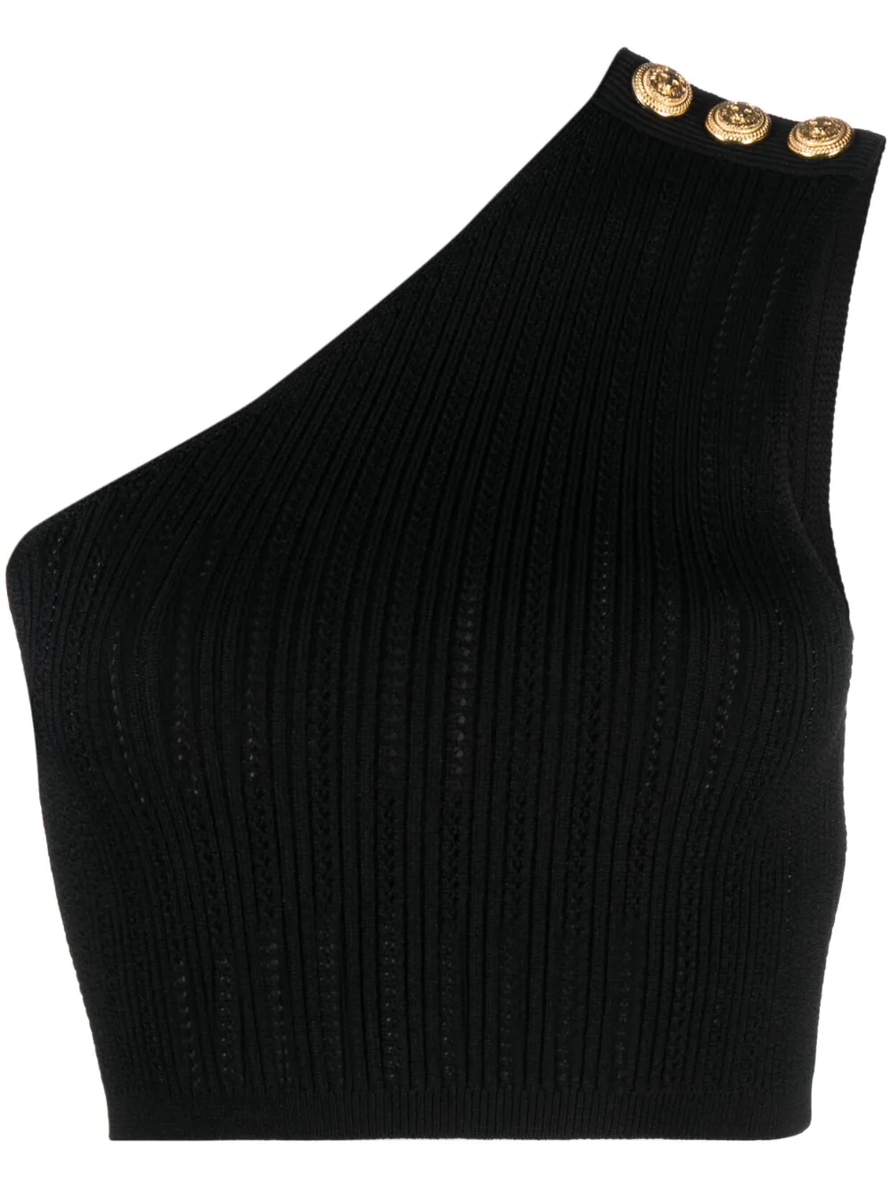 Balmain Black Asytetric Knit Top