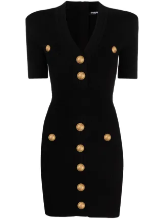 green emerald velvet dress Black Knit Dress with Gold Buttons on Sleeve  Aleeza Paris