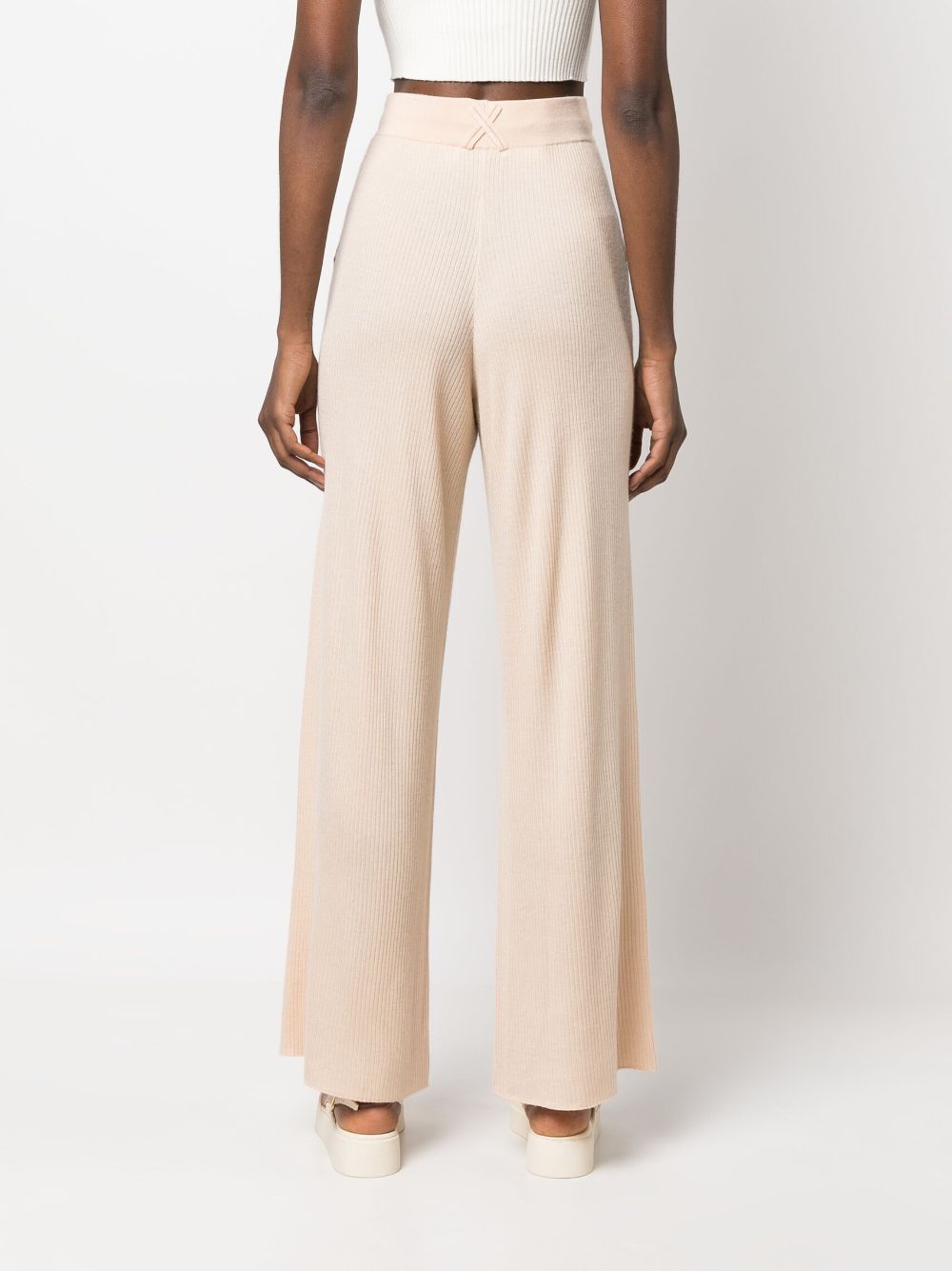 Shop Max & Moi Ribbed Wide-leg Trousers In Nude