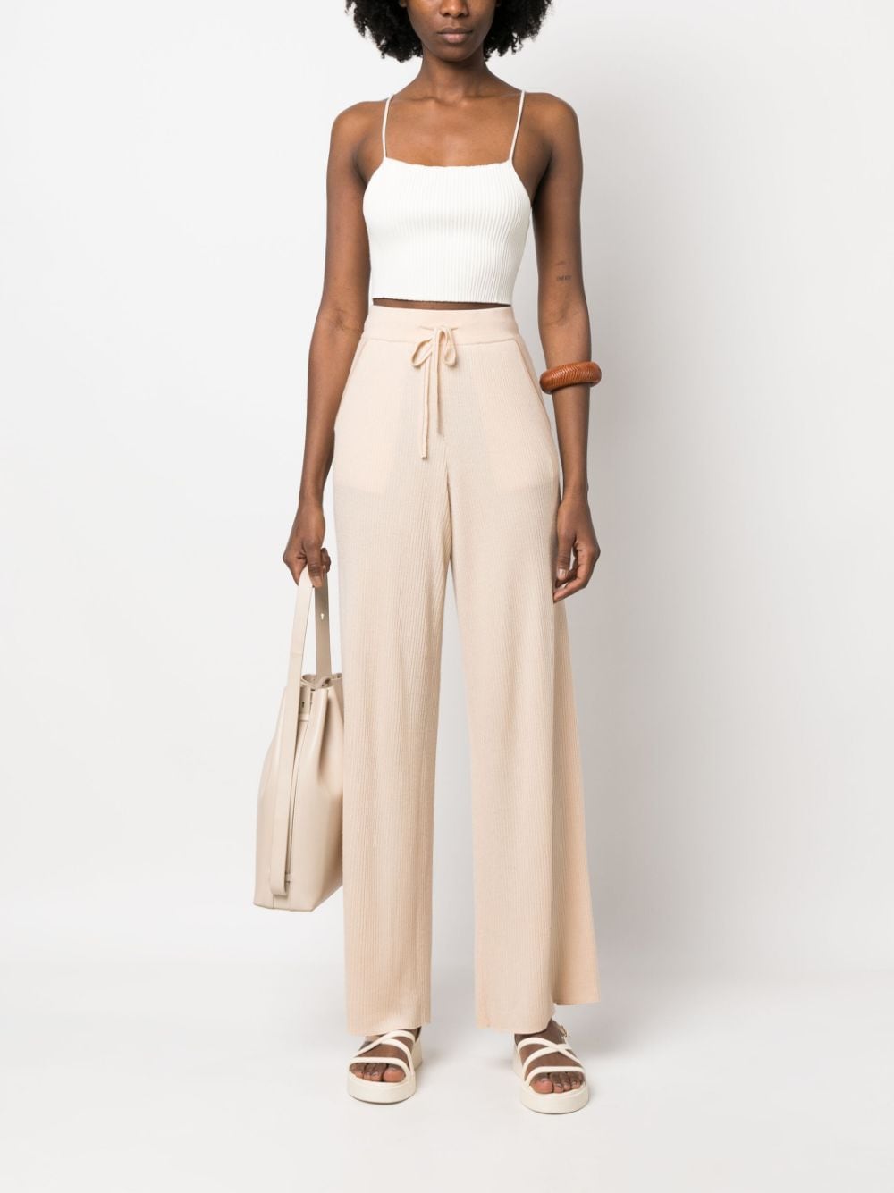 Shop Max & Moi Ribbed Wide-leg Trousers In Nude