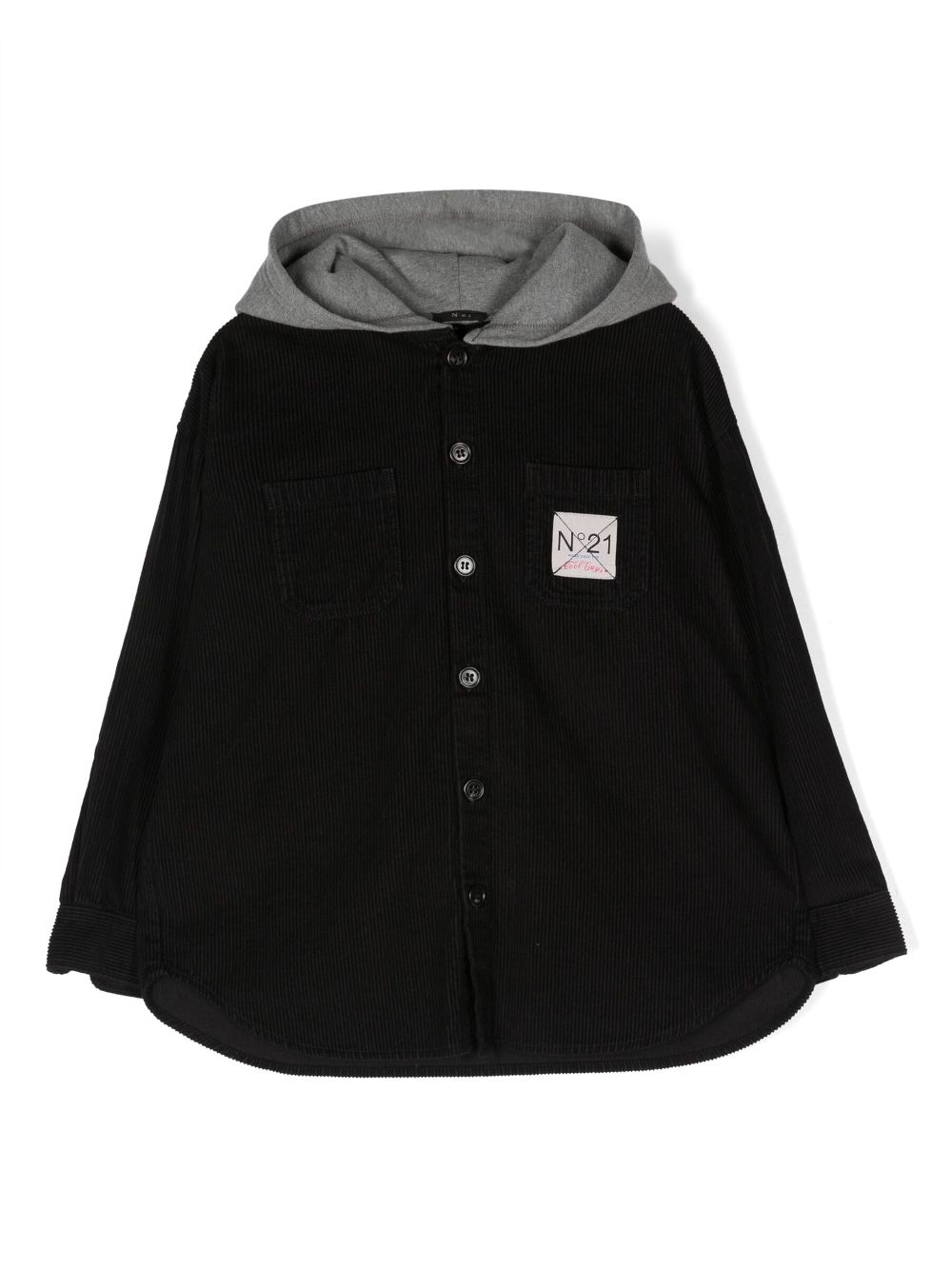 Nº21 Kids corduroy hooded overshirt - Black