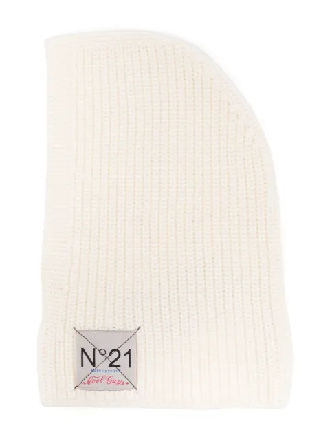 Nº21 Kids logo-patch ribbed balaclava 