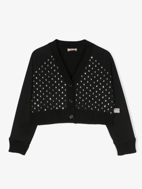 Nº21 Kids embellished-glass cotton cardigan