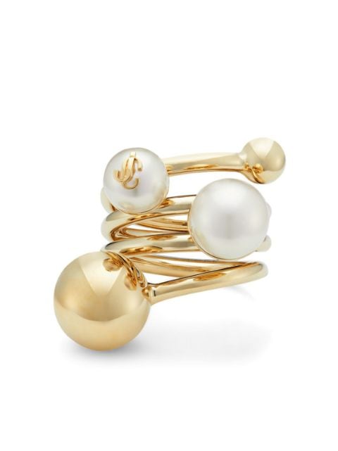 Jimmy Choo debossed-logo multi-pearl ring 