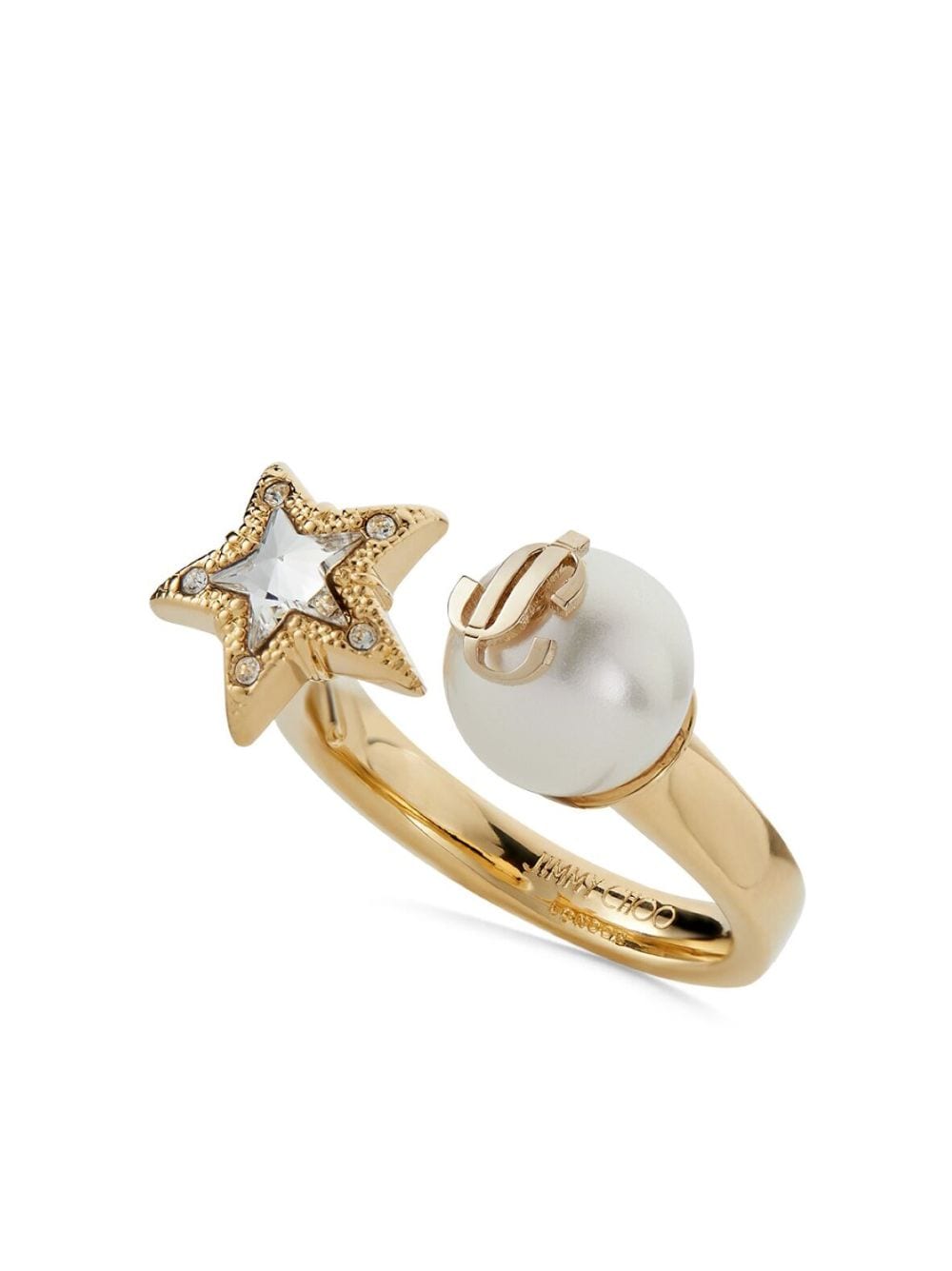 Shop Jimmy Choo Debossed-logo Adjustable Ring In Gold