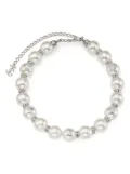 Jimmy Choo debossed-logo pearl-detail necklace - Silver
