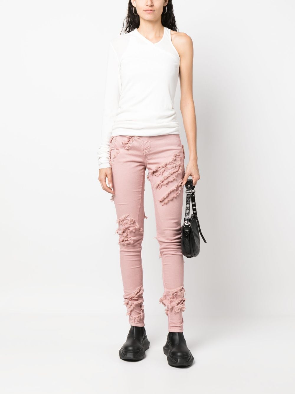 Shop Rick Owens Drkshdw Detroit Ripped Denim Jeans In Pink