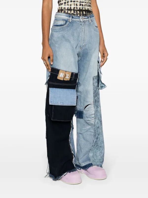 Natasha Zinko Patchwork Cargo mid-raise Jeans | Blue | FARFETCH