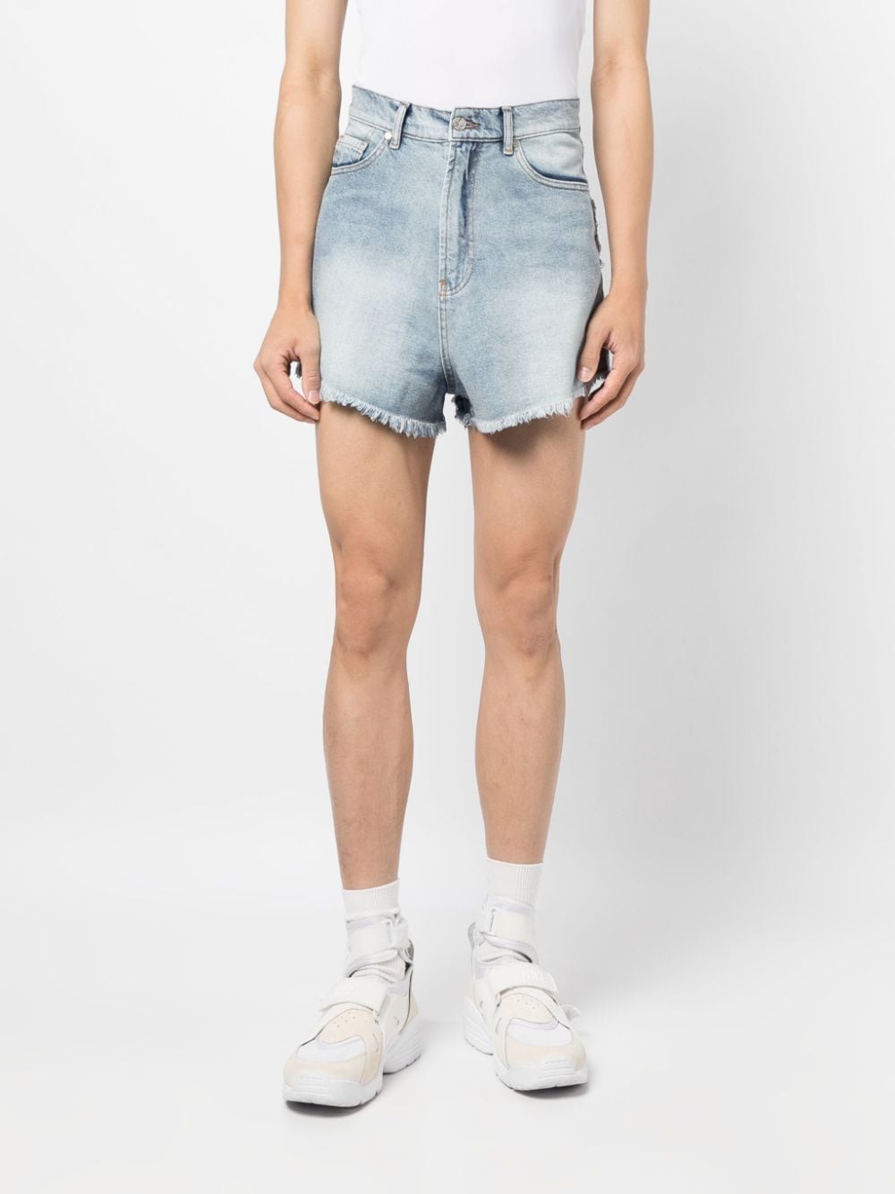 Shop Natasha Zinko Heart-appliqué Denim Shorts In Blue