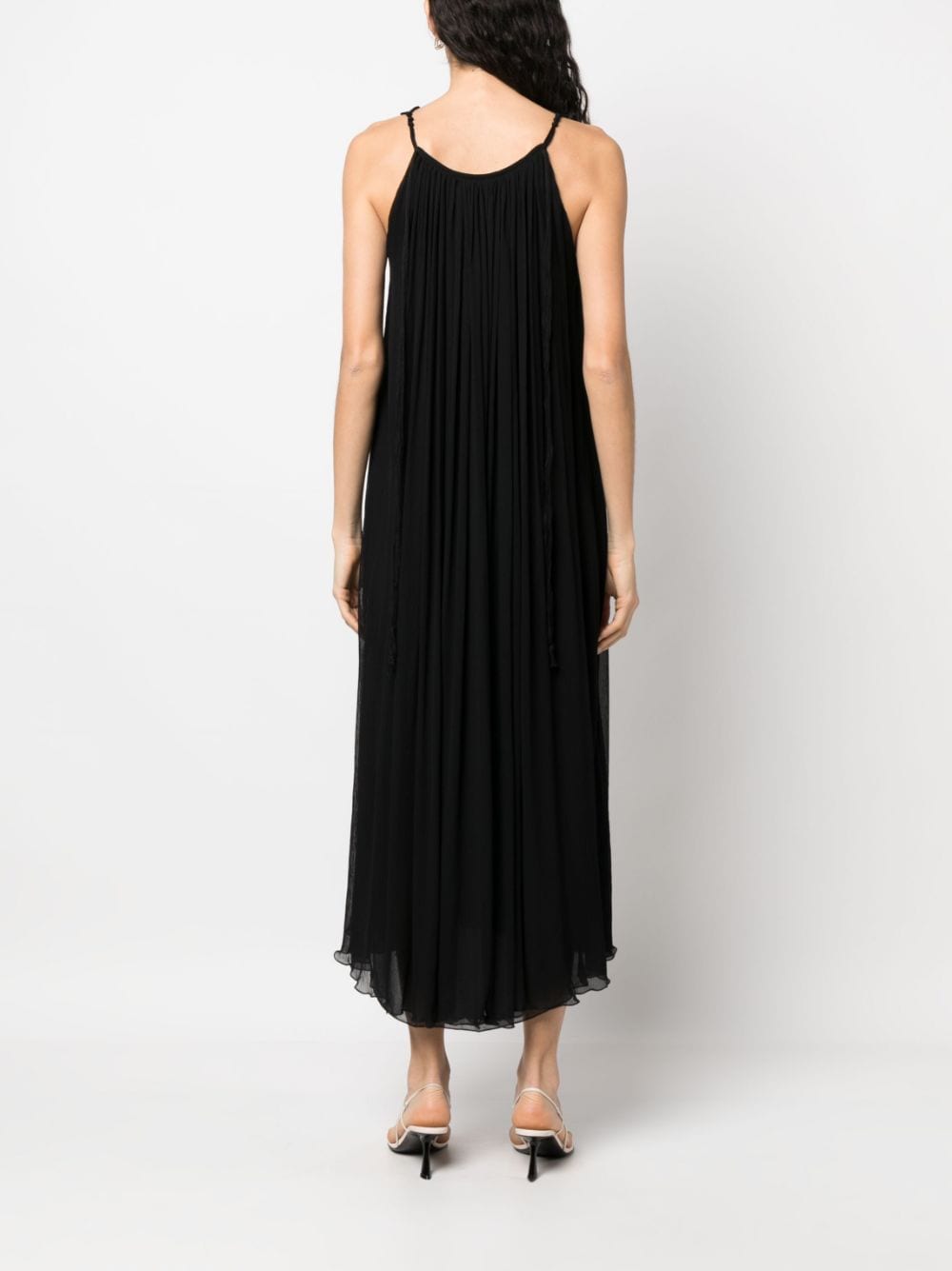 Shop Alysi Flared Silk Dress In Black