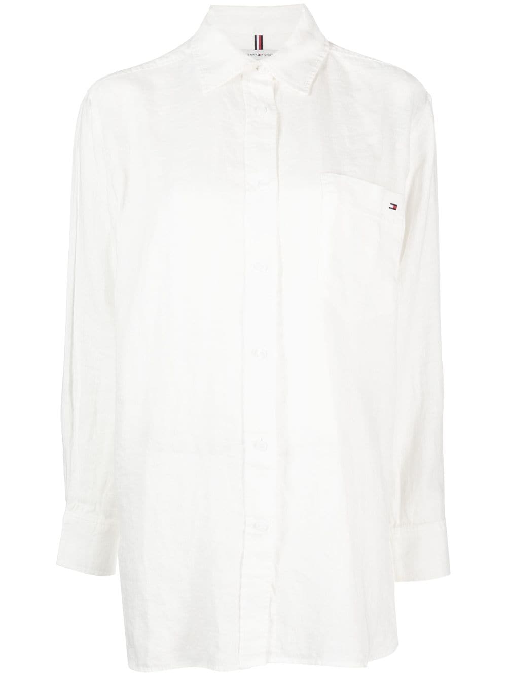 Tommy Hilfiger Logo刺绣长袖亚麻衬衫 In White
