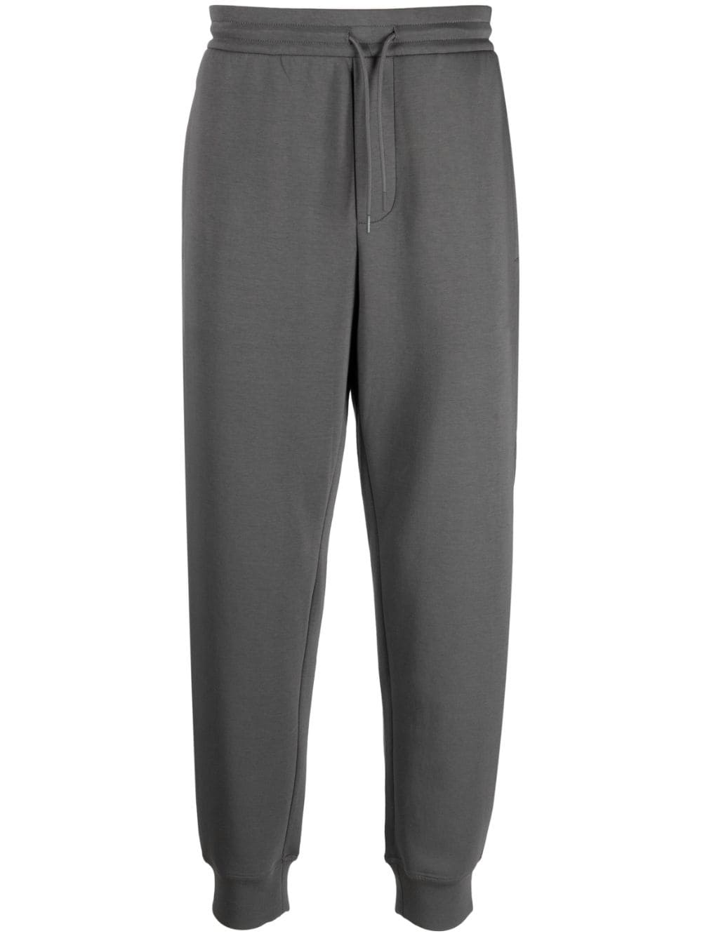Emporio Armani Drawstring Tapered Cotton Track Pants In Grey